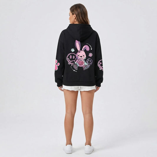 Bunnikova - Oversized Graphic Print Hoodie  Casual Street Styling