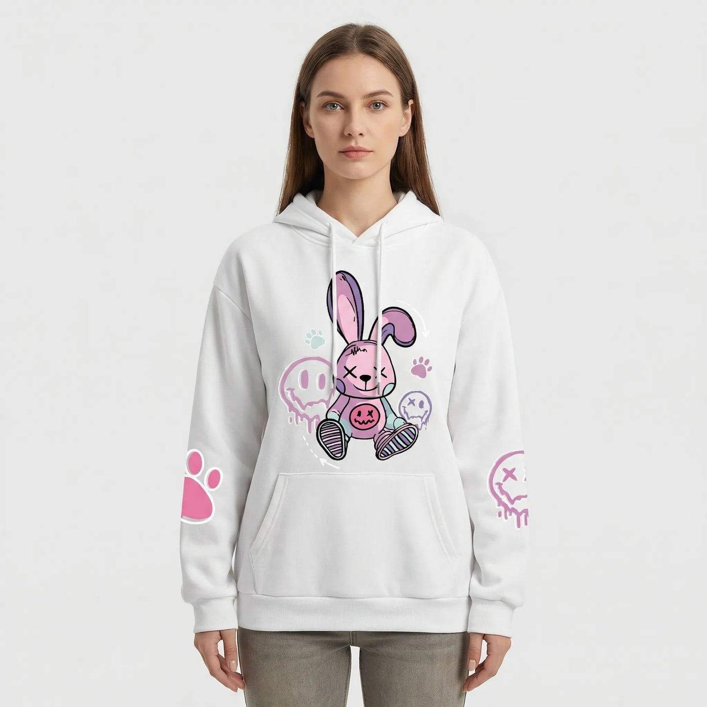 Bunnikova - Oversized Graphic Print Hoodie  Casual Street Styling