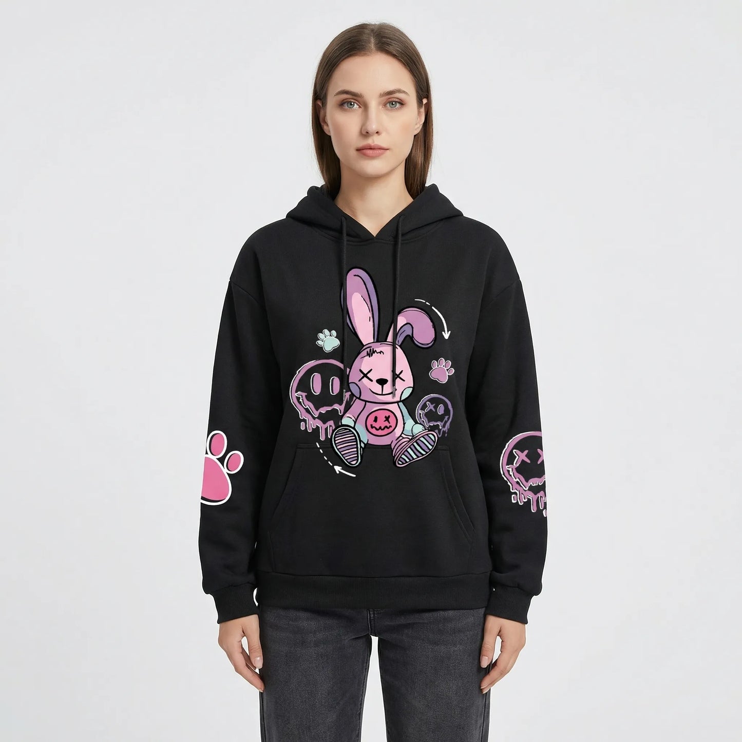 Bunnikova - Oversized Graphic Print Hoodie  Casual Street Styling