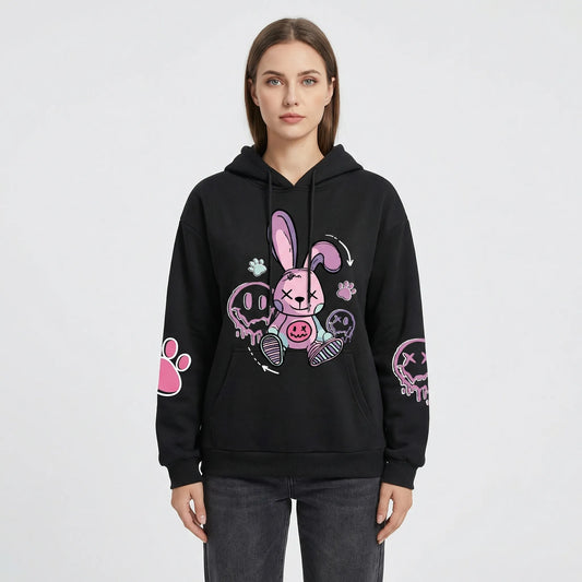 Bunnikova - Oversized Graphic Print Hoodie  Casual Street Styling