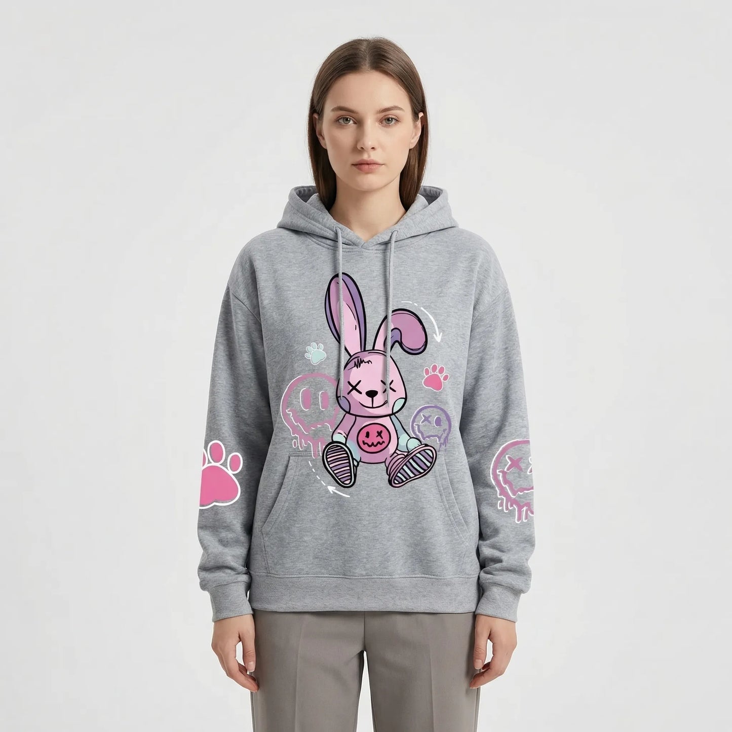 Bunnikova - Oversized Graphic Print Hoodie  Casual Street Styling