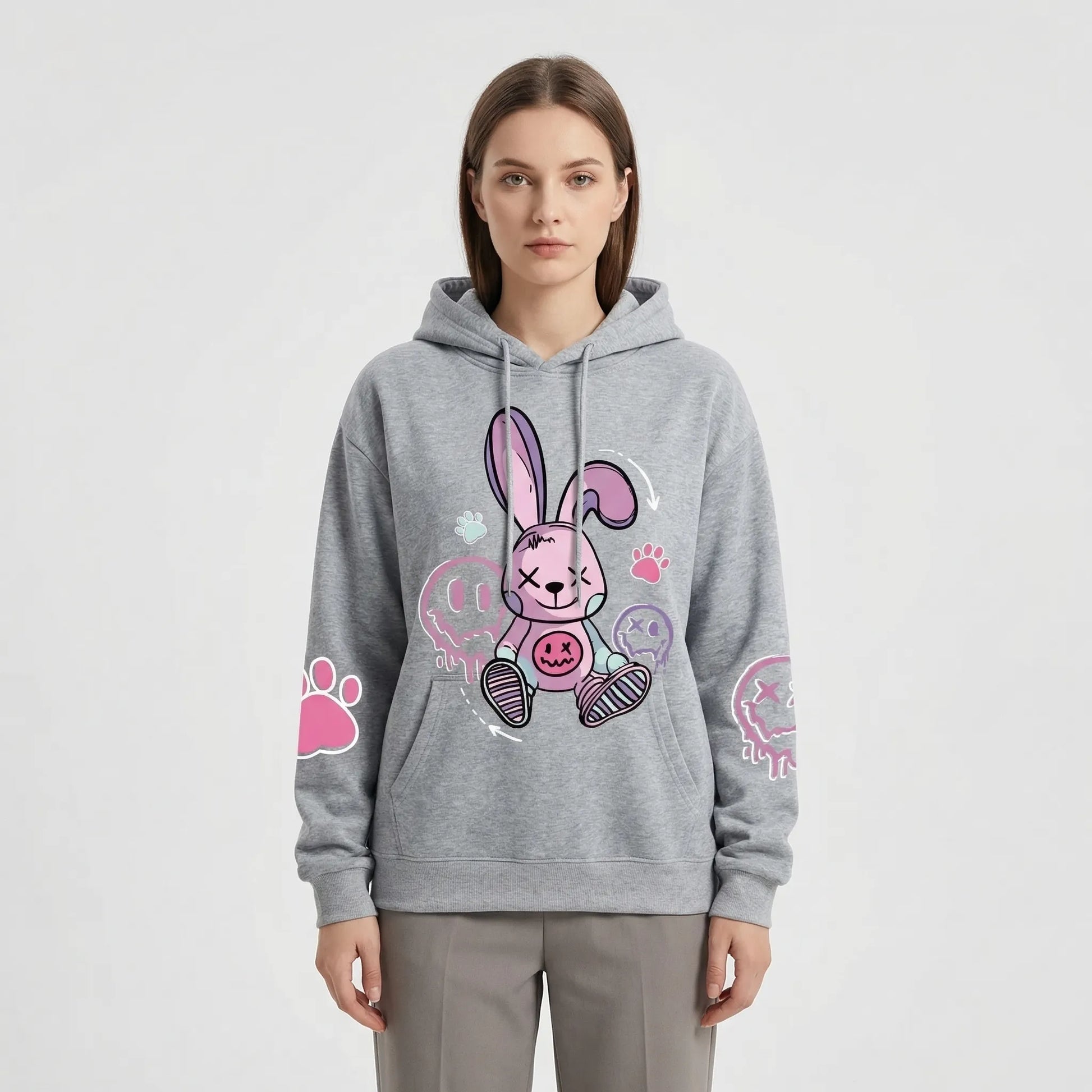 Bunnikova - Oversized Graphic Print Hoodie  Casual Street Styling