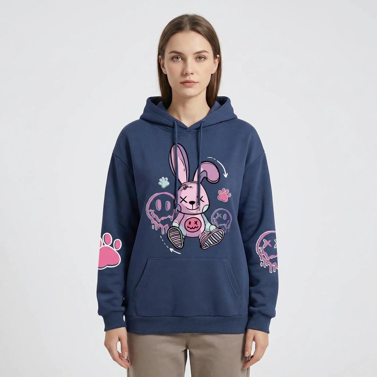 Bunnikova - Oversized Graphic Print Hoodie  Casual Street Styling