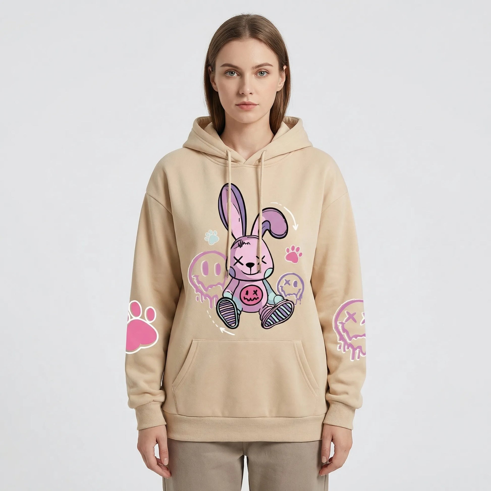 Bunnikova - Oversized Graphic Print Hoodie  Casual Street Styling