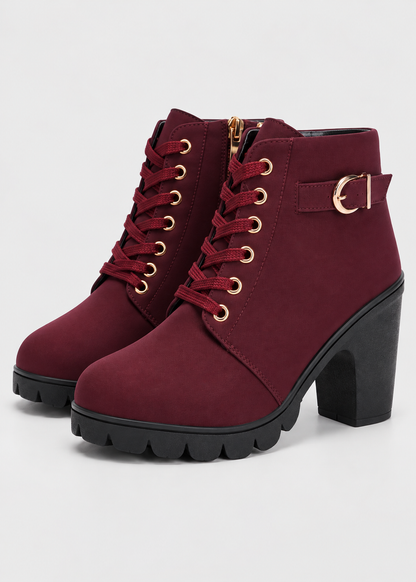 Block Heel Lace-Up Ankle Boots for Women | Side Zip | Combat Style | Steven & Levon