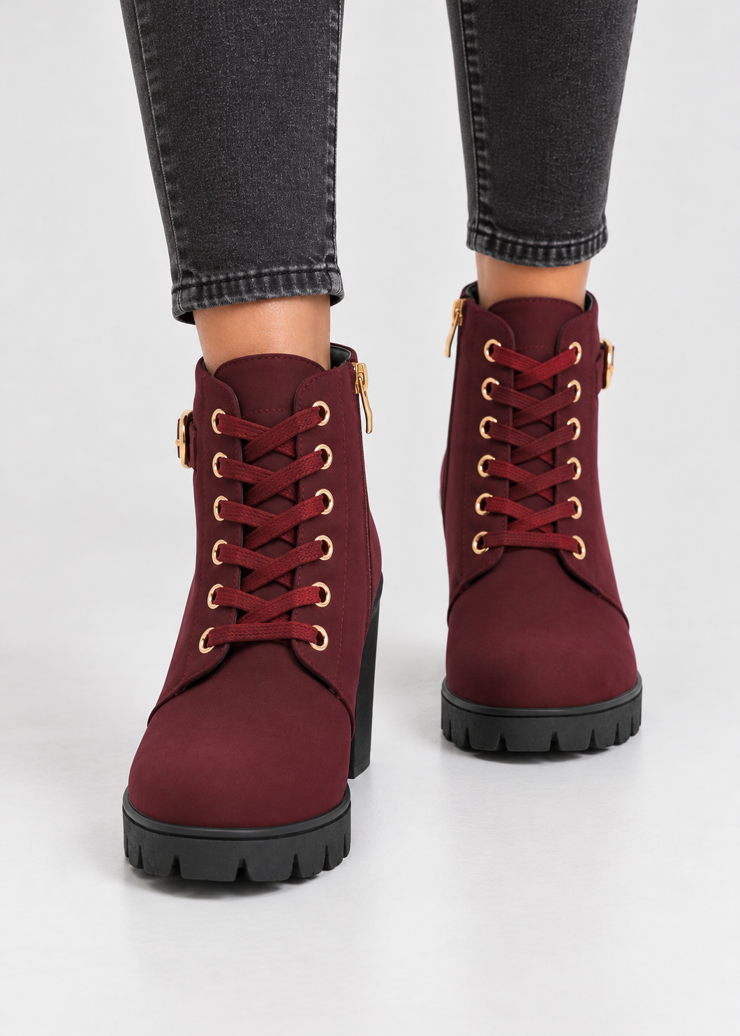 Block Heel Lace-Up Ankle Boots for Women | Side Zip | Combat Style | Steven & Levon
