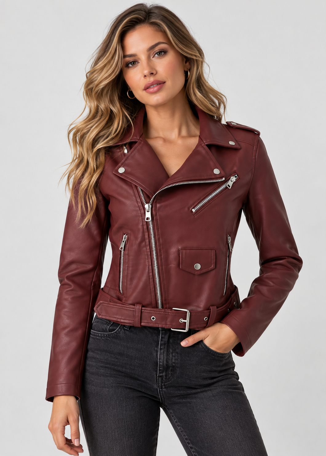 Women's PU Leather Jacket | Biker Jacket | Women | Zip Front & Padded Design | Steven & Levon