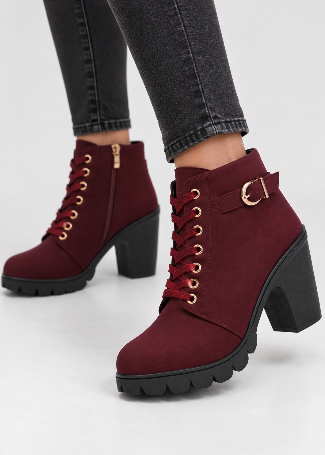Block Heel Lace-Up Ankle Boots for Women | Side Zip | Combat Style | Steven & Levon