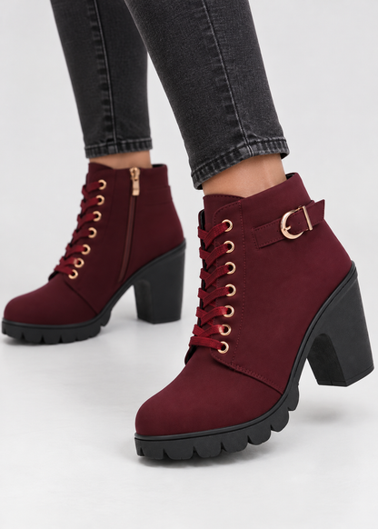 Block Heel Lace-Up Ankle Boots for Women | Side Zip | Combat Style | Steven & Levon