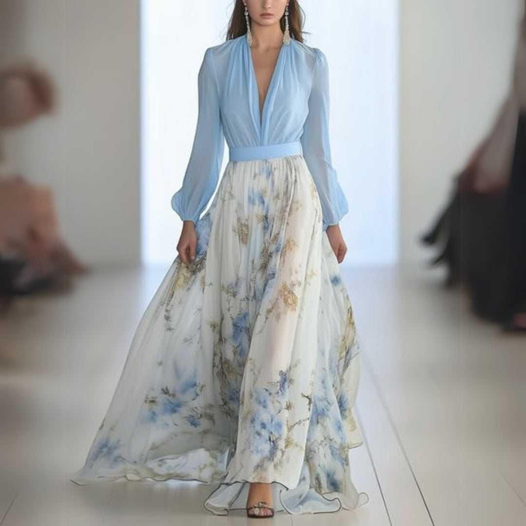 Abrile | Floral Neckline Maxi Dress | Women | Elegant Summer Dress | Steven & Levon