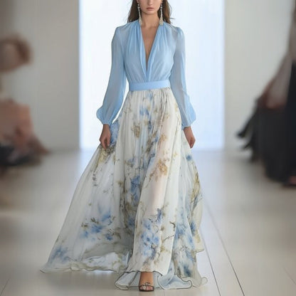 Abrile | Floral Neckline Maxi Dress | Women | Elegant Summer Dress | Steven & Levon