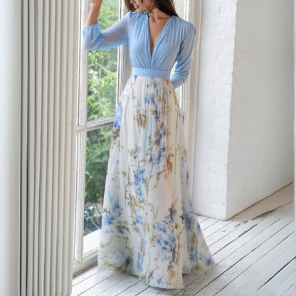 Abrile | Floral Neckline Maxi Dress | Women | Elegant Summer Dress | Steven & Levon
