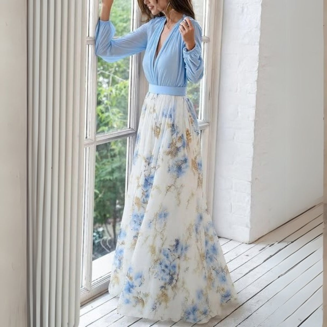 Abrile | Floral Neckline Maxi Dress | Women | Elegant Summer Dress | Steven & Levon