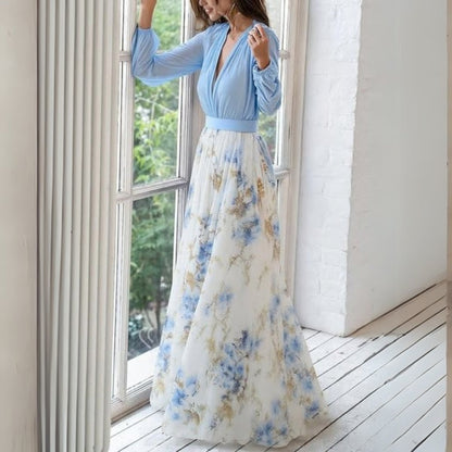 Abrile | Floral Neckline Maxi Dress | Women | Elegant Summer Dress | Steven & Levon
