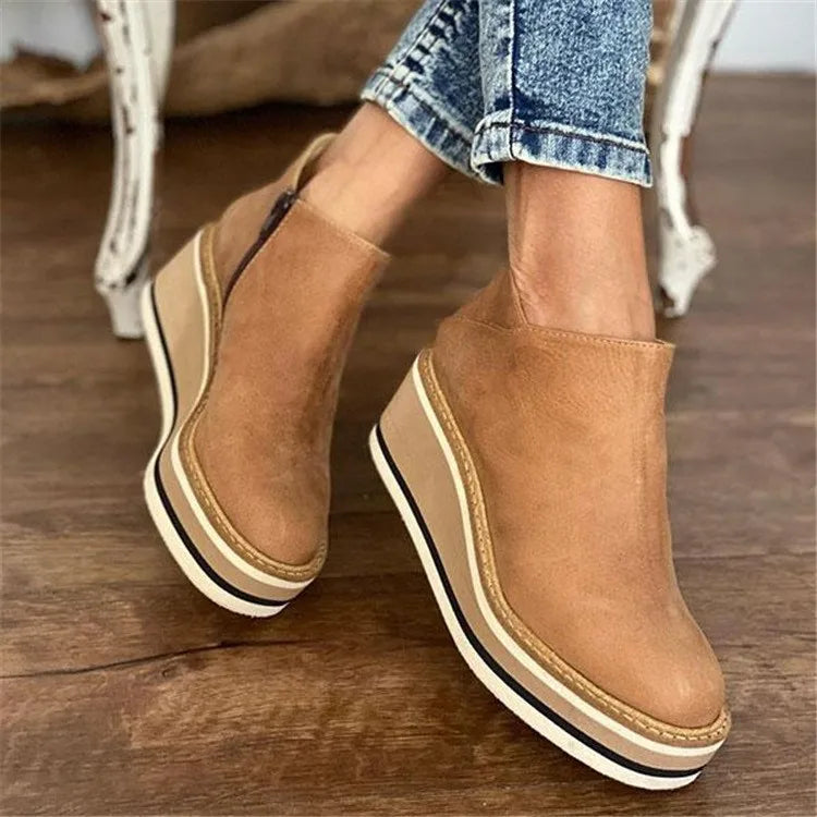 Platform Wedge Ankle Boots for Women | Side Zip | Chunky Platform Design | Steven & Levon