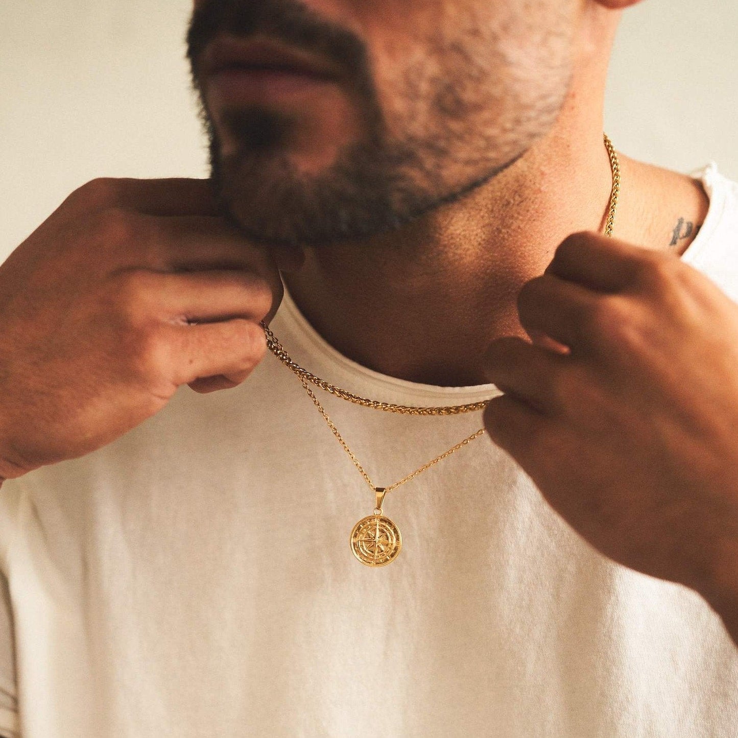 Gold Compass Pendant Pack | Men | Stainless Steel | Compass Design | Necklace Set | Steven & Levon