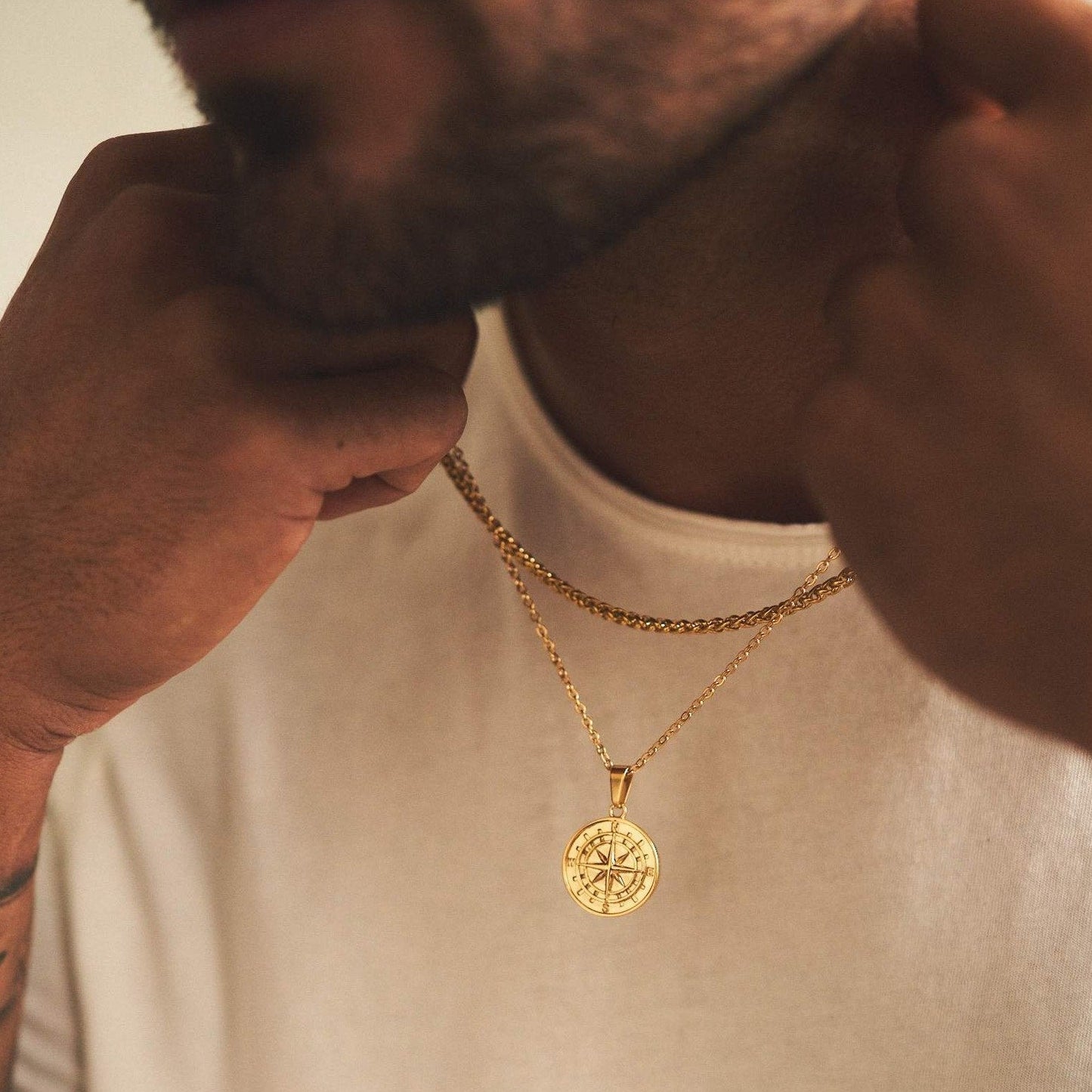 Gold Compass Pendant Pack | Men | Stainless Steel | Compass Design | Necklace Set | Steven & Levon