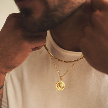 Gold Compass Pendant Pack | Men | Stainless Steel | Compass Design | Necklace Set | Steven & Levon