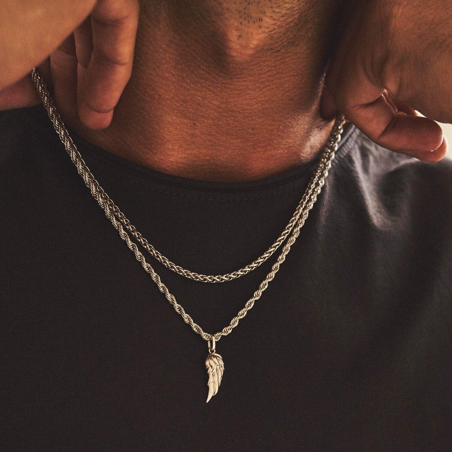Silver Wing Pendant | Men | Stainless Steel | Angel Wing Design | Statement Necklace | Steven & Levon