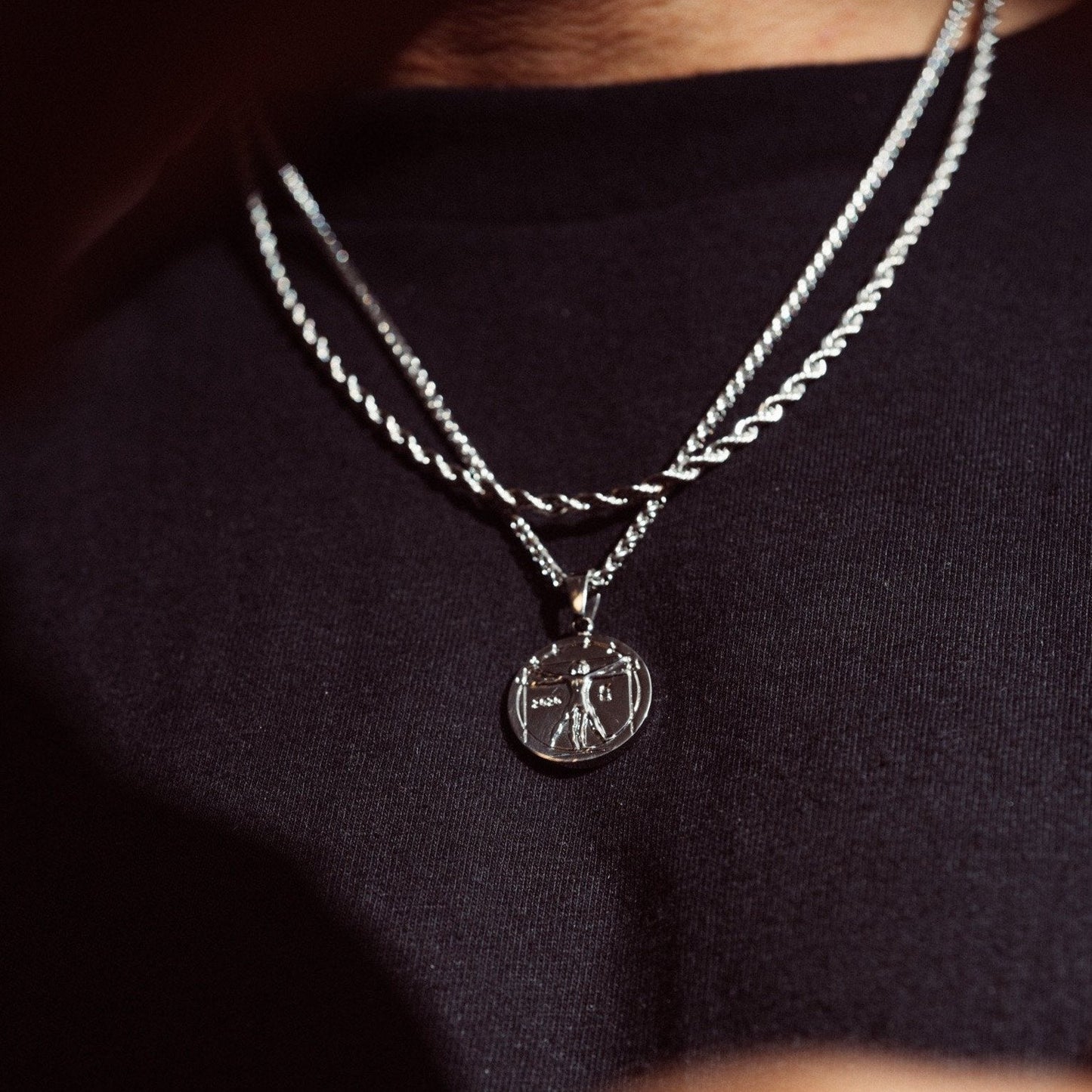 Silver Vitruvian Pendant | Men | Stainless Steel | Artistic Design | Necklace | Steven & Levon