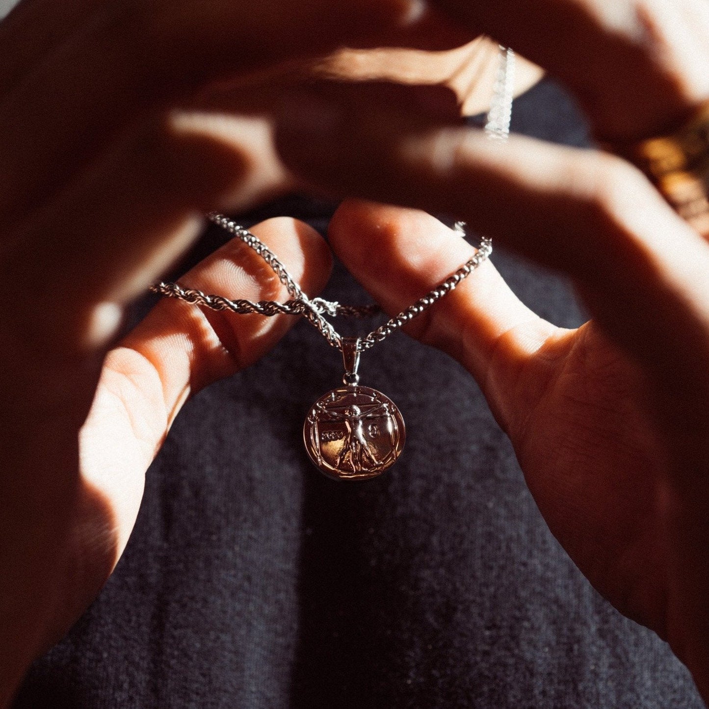 Silver Vitruvian Pendant | Men | Stainless Steel | Artistic Design | Necklace | Steven & Levon
