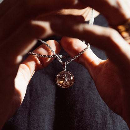 Silver Vitruvian Pendant | Men | Stainless Steel | Artistic Design | Necklace | Steven & Levon