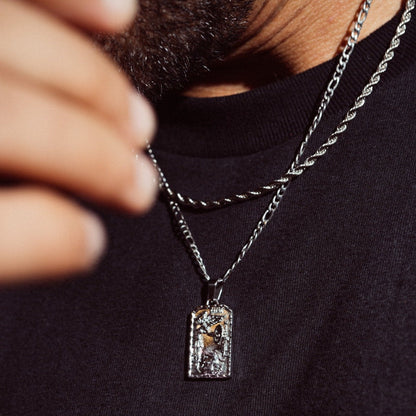 Silver St Michael Pendant | Men | Stainless Steel | Religious Design | Necklace | Steven & Levon