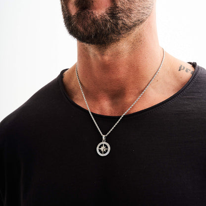 Silver North Star Pendant | Men | Stainless Steel | Star Design | Statement Necklace | Steven & Levon