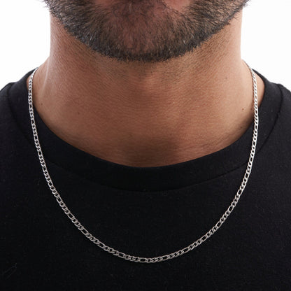 Silver Figaro Chain | Men | 3mm Stainless Steel | Classic Link Design | Statement Necklace | Steven & Levon