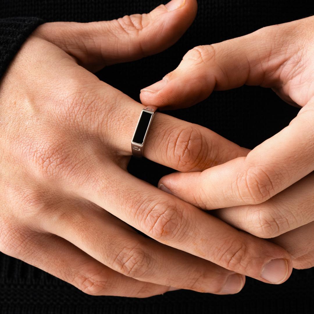 Rectangle Stone Ring | Gold or Silver | Unisex | Stainless Steel | Rectangular Stone | Classic Style | Steven & Levon