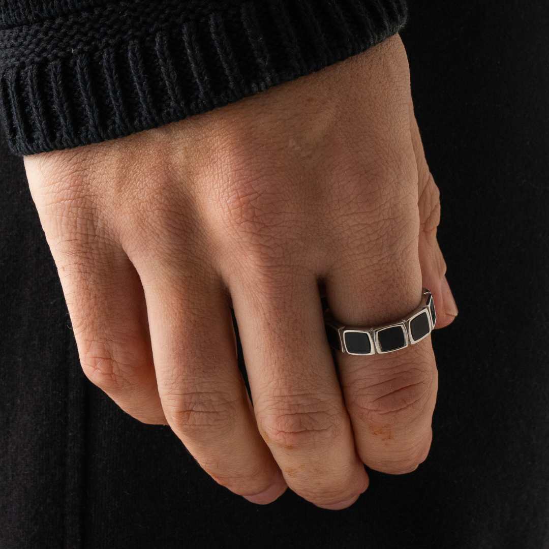 Stone Band Ring | Gold or Silver | Unisex | Stainless Steel | Natural Stone | Classic Style | Steven & Levon