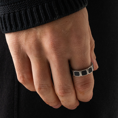 Stone Band Ring | Gold or Silver | Unisex | Stainless Steel | Natural Stone | Classic Style | Steven & Levon