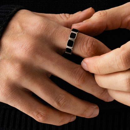 Stone Band Ring | Gold or Silver | Unisex | Stainless Steel | Natural Stone | Classic Style | Steven & Levon