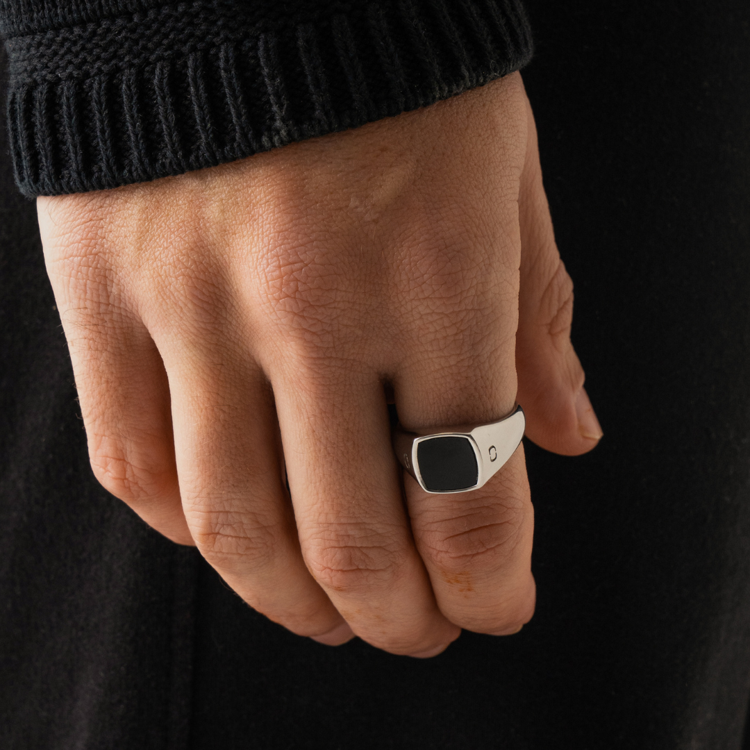 Onyx Signet Ring | Gold or Silver | Men | Stainless Steel | Black Onyx Gemstone | Steven & Levon