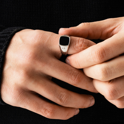 Onyx Signet Ring | Gold or Silver | Men | Stainless Steel | Black Onyx Gemstone | Steven & Levon