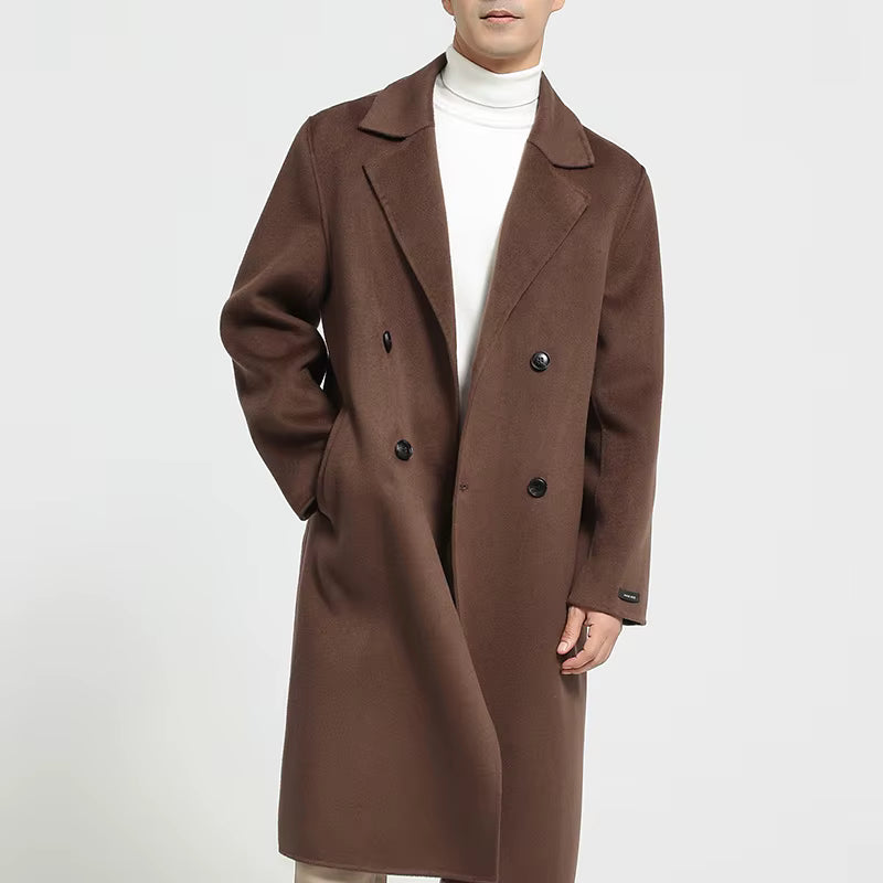 Double-Sided Wool Blend Long Coat | Men Peacoat | Thick Classic Business Casual Fit | Steven & Levon