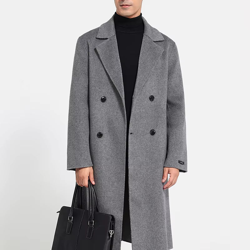 Double-Sided Wool Blend Long Coat | Men Peacoat | Thick Classic Business Casual Fit | Steven & Levon