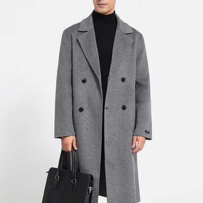 Double-Sided Wool Blend Long Coat | Men Peacoat | Thick Classic Business Casual Fit | Steven & Levon