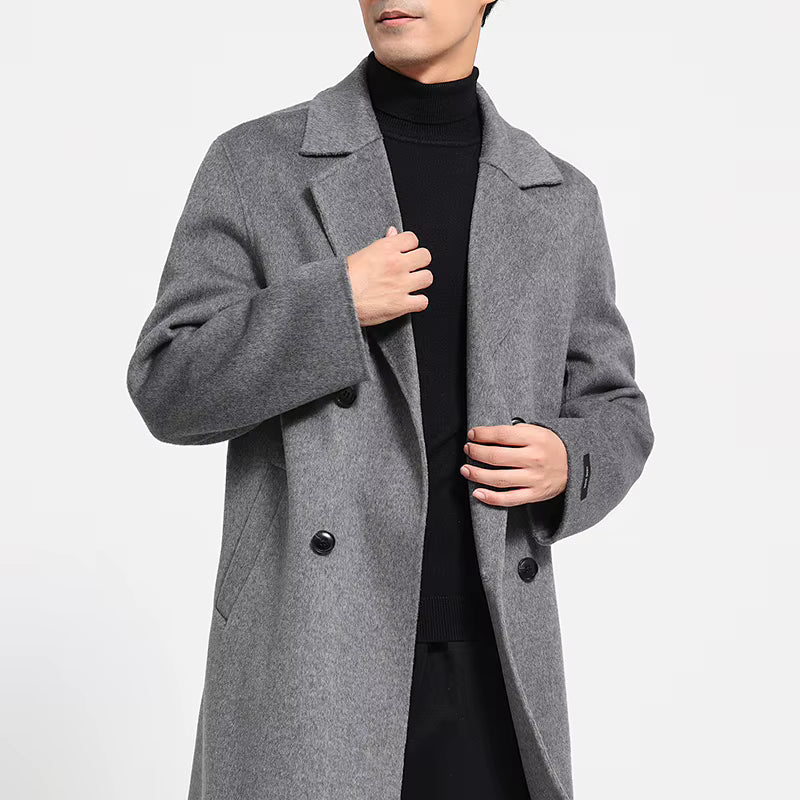 Double-Sided Wool Blend Long Coat | Men Peacoat | Thick Classic Business Casual Fit | Steven & Levon