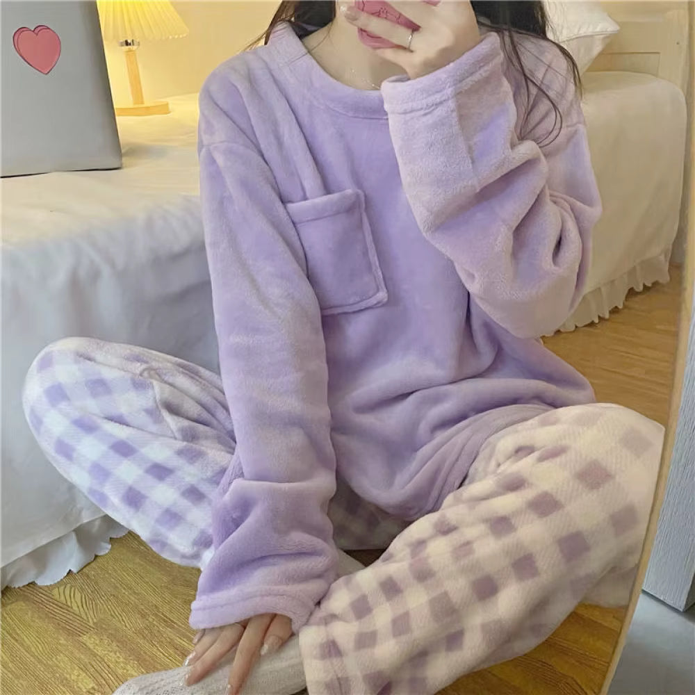 Women's Pyjama Set | Soft Fleece | Checked Top & Trousers | Warm Winter Loungewear | Steven & Levon