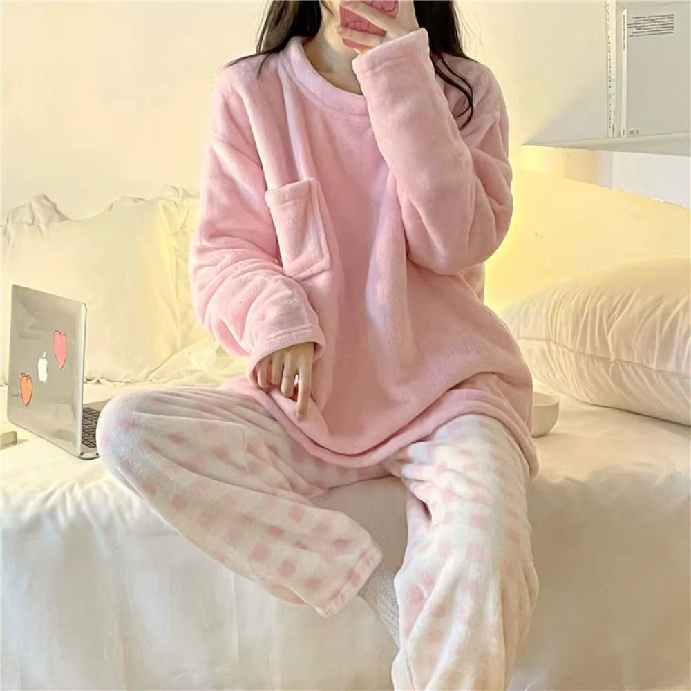 Women's Pyjama Set | Soft Fleece | Checked Top & Trousers | Warm Winter Loungewear | Steven & Levon