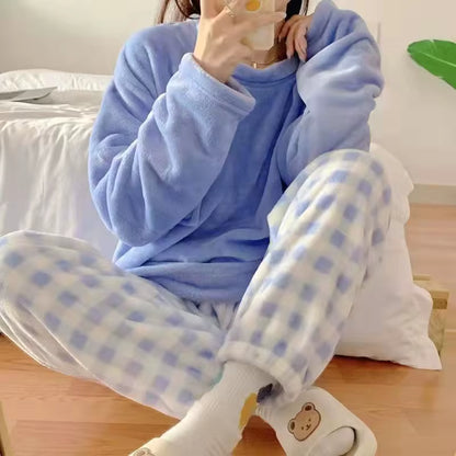 Women's Pyjama Set | Soft Fleece | Checked Top & Trousers | Warm Winter Loungewear | Steven & Levon