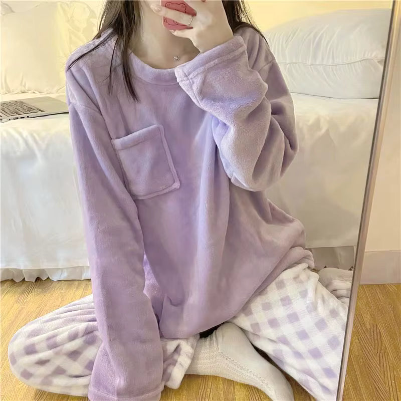Women's Pyjama Set | Soft Fleece | Checked Top & Trousers | Warm Winter Loungewear | Steven & Levon