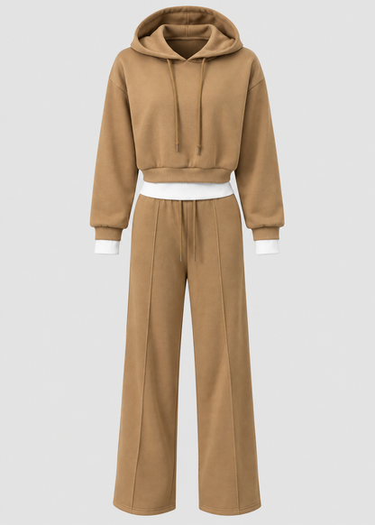 2-Piece Hooded Set | Women | Polyester | Wide-Leg Trousers | Casual Comfort | Steven & Levon