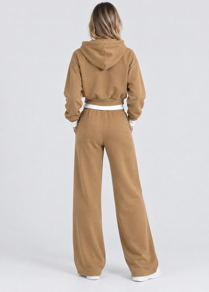 2-Piece Hooded Set | Women | Polyester | Wide-Leg Trousers | Casual Comfort | Steven & Levon