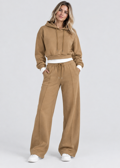 2-Piece Hooded Set | Women | Polyester | Wide-Leg Trousers | Casual Comfort | Steven & Levon
