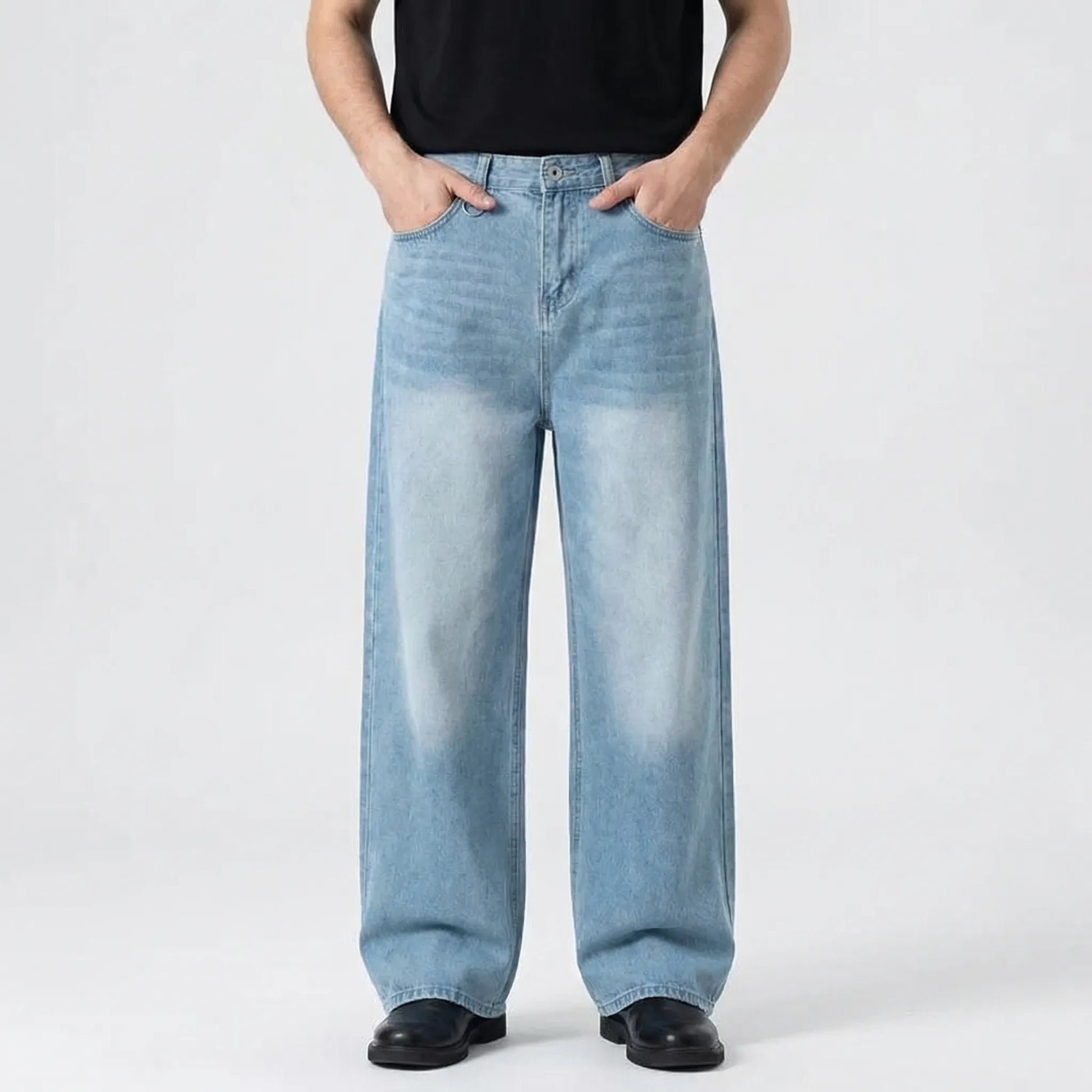 Camoflux - Loose Wide Leg Camouflage Denim Trousers  Casual Everyday Wear