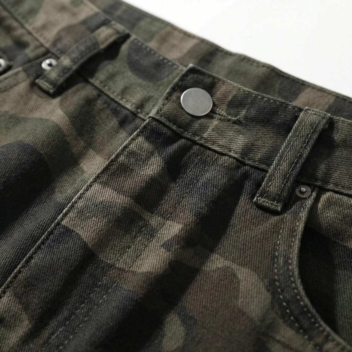 Camoflux - Loose Wide Leg Camouflage Denim Trousers  Casual Everyday Wear