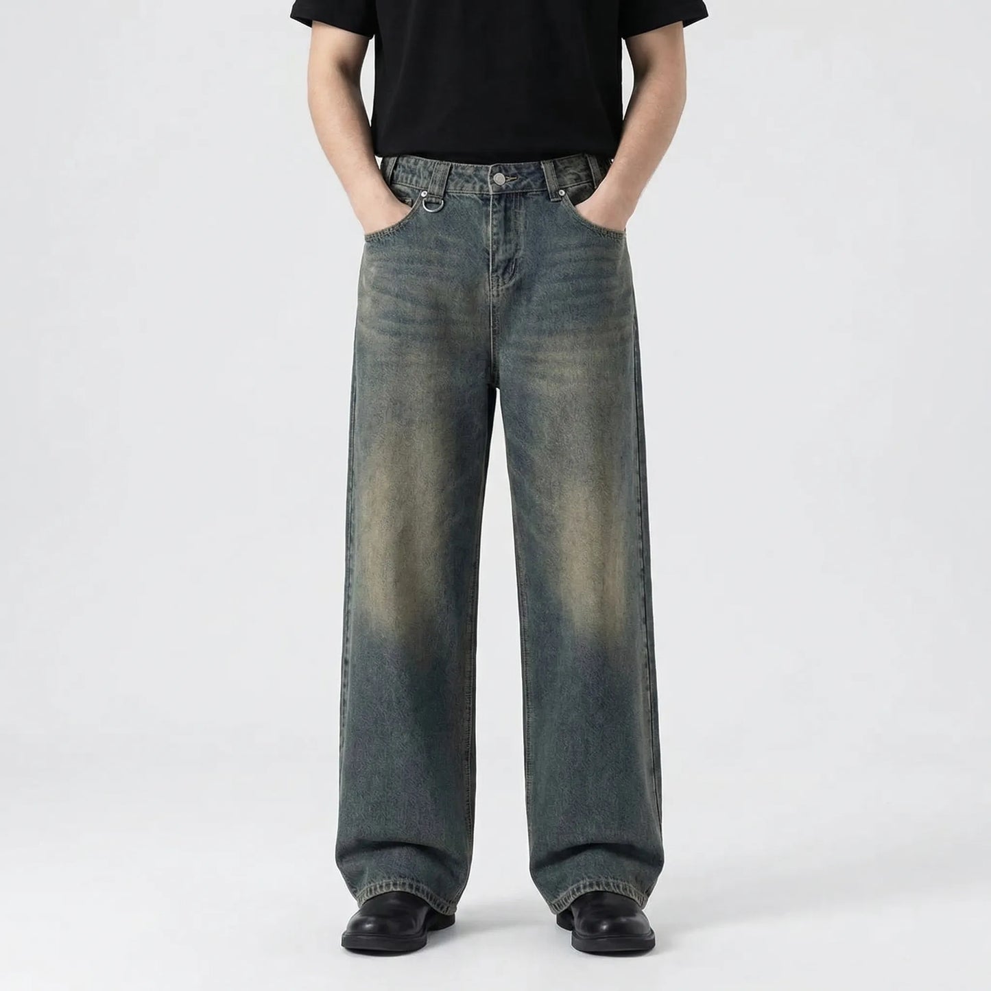 Camoflux - Loose Wide Leg Camouflage Denim Trousers  Casual Everyday Wear