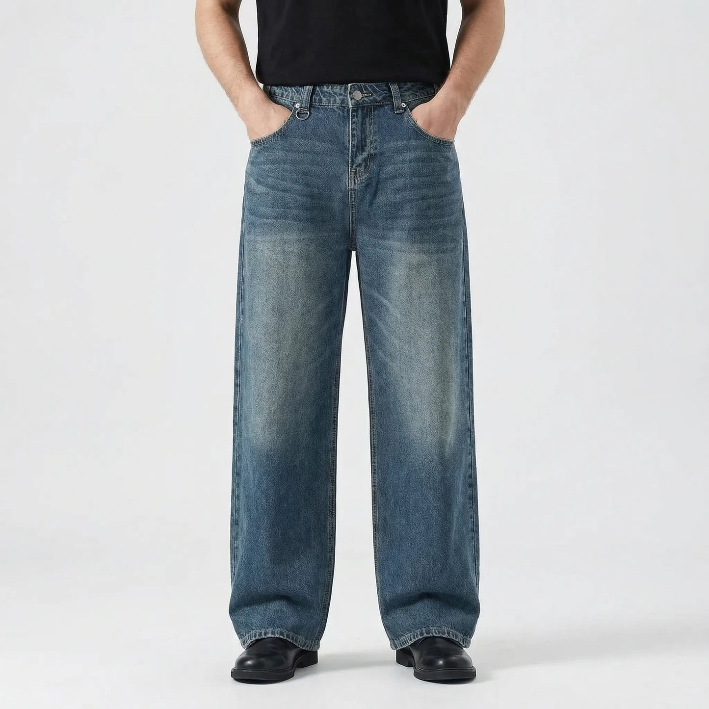 Camoflux - Loose Wide Leg Camouflage Denim Trousers  Casual Everyday Wear